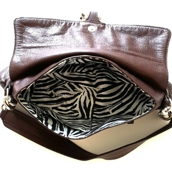 Leather Spain Handbag  Chocolate Brown Dimoni Chunky Silver Chains Details EUC - Picture 4 of 8